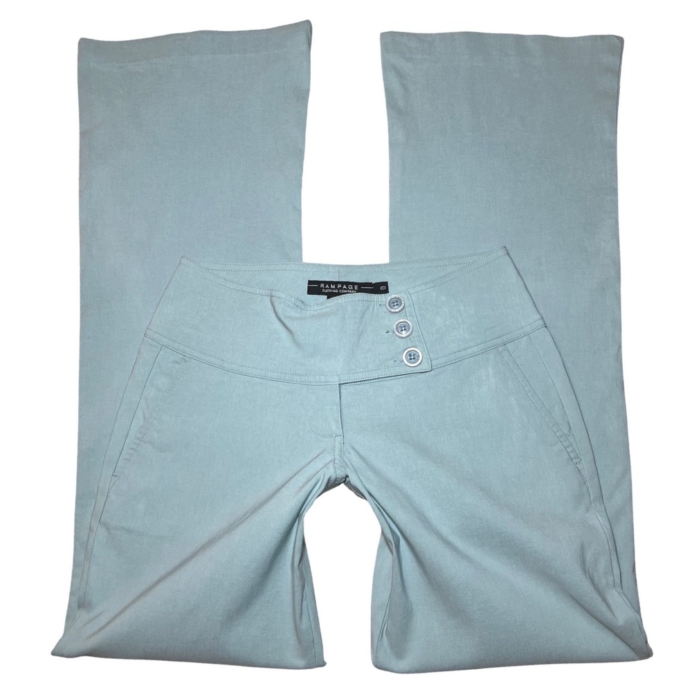 Rampage Vintage Y2K Low Rise Office Siren Trousers Baby Blue Flare Size 0/26"